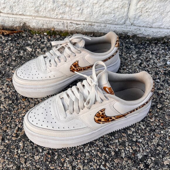Nike Court Vision Alta Low Phantom Leopard White Leather Sneakers Women’s 8.5 - Picture 2 of 8